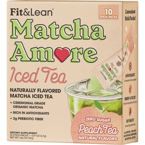 MHP Fit & Lean Matcha Amore - 10 Stick Packs Peach Tea