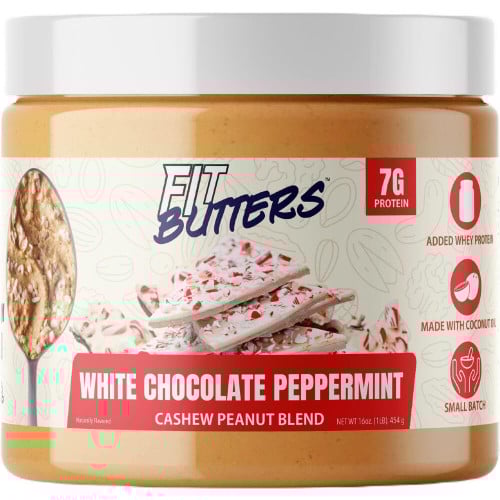 Fit Butters Nut Butter 16oz - Cashew Peanut Butter White Chocolate Peppermint